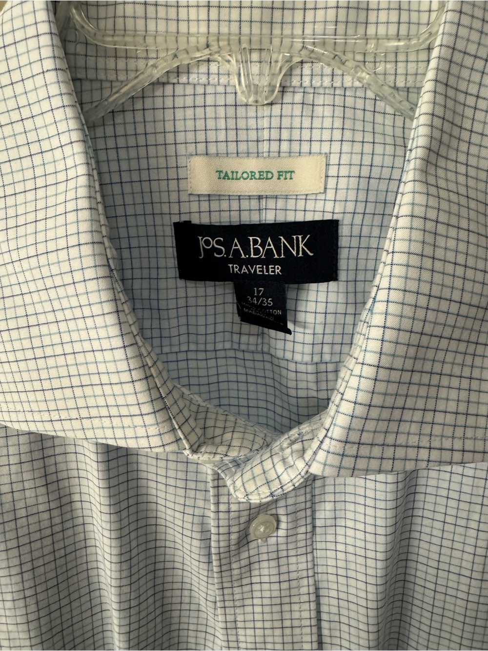 Jos. A. Bank Tailored Fit White Shirt with Blue Windowpane Check